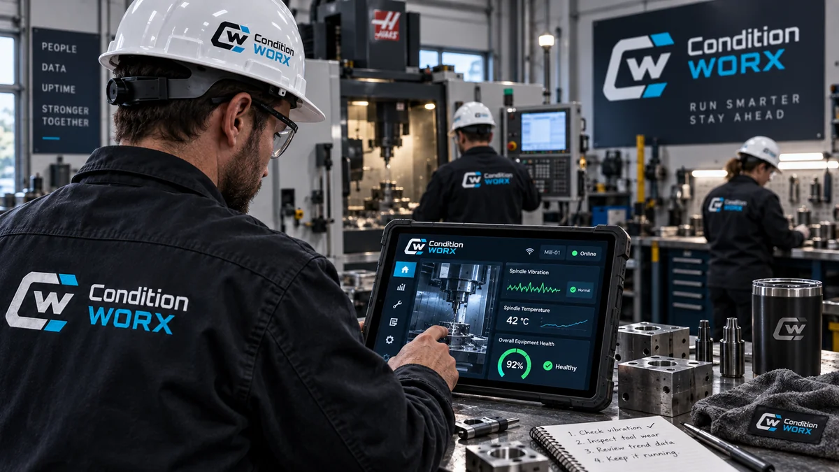 Small CNC machine shop with a Condition WORX equipment dashboard